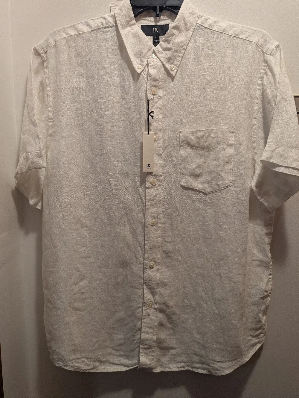 Banana Republic Men's Large Linen Short-Sleeve Button-Down Shirt in Off-White
